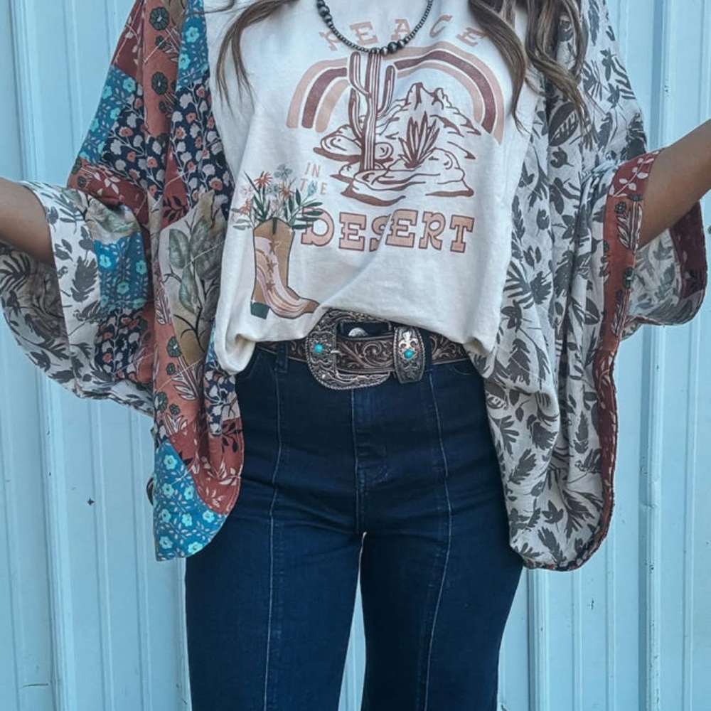 Bohemian Multicolor Kimono and Graphic Tee